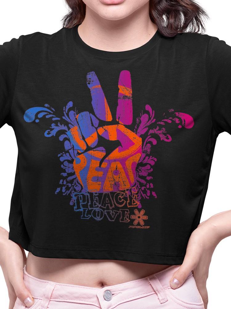 PIPELINE Waveflower “Peace & Love” Women’s Graphic Crop Top - Image 1